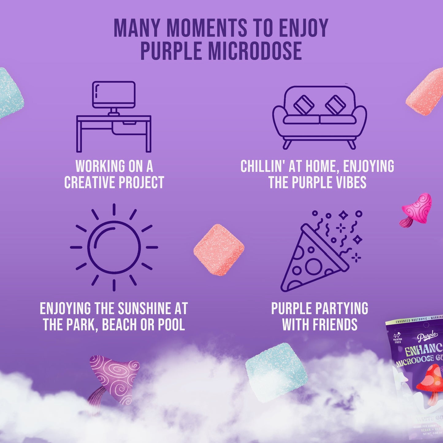 Purple Mushroom Enhanced Microdose Gummies
