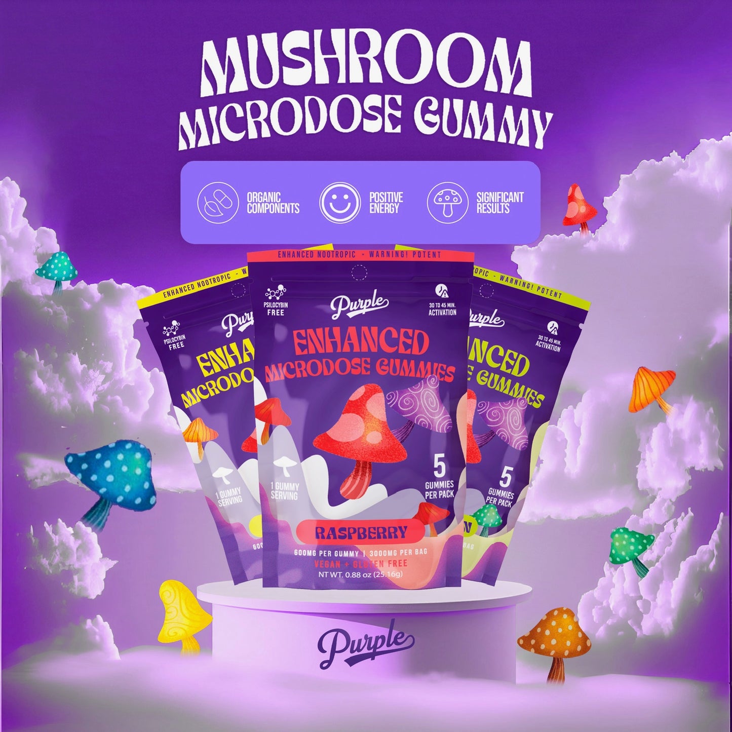 Purple Mushroom Enhanced Microdose Gummies
